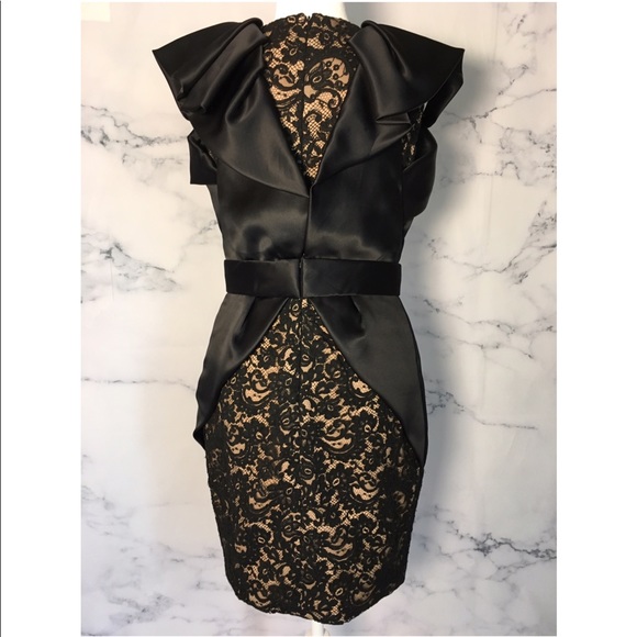 MARCHESA Black Lace with Black Satin Ruffles Dress - Picture 2 of 8